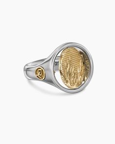 Water and Fire Duality Signet Ring in Sterling Silver with 18K Yellow Gold, 20mm Water And Fire, Men's Rings, Yellow Gold Ring, David Yurman, High Jewelry, Unique Engagement Rings, Jewelry Pouch, Signet Ring, Yellow Gold Rings