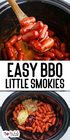 easy bbq little smokies recipe in the crock pot with text overlay