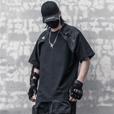 A stylish clothing that is hip hop and punk. It is fashionable, stylish, and it will look great on anyone who wears it. Do you wanahavit? Black Techwear Tops For Streetwear, Cyberpunk Short Sleeve T-shirt For Streetwear, Cyberpunk Short Sleeve Tops For Streetwear, Cyberpunk Black Crew Neck Top, Urban Black Top For Outdoor, Black Urban T-shirt For Streetwear, Black Urban Streetwear T-shirt, Black Cotton T-shirt For Outdoor, Cyberpunk Black T-shirt For Streetwear