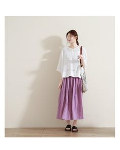 simplelinenlife-Women-Summer-Linen-Skirts Casual Purple Skirt With Elastic Waistband, Casual Purple Flowy Skirt, Casual Purple Midi Skirt, Casual Purple Relaxed Maxi Skirt, Casual Purple Flared Maxi Skirt, Casual Purple Flared Skirt, Casual Purple Flared Bottoms, Casual Purple Skirt For Beach, Casual Purple Beach Skirt