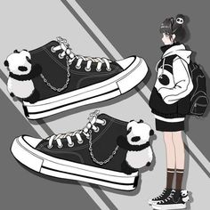 Size: 39, Color: Papa bear chain without velvet Korean Heels, Panda Plushie, Shoes Kawaii, Panda Canvas, Light Pink Shoes, Autumn Woman, Dinosaur Fabric, Dr Shoes, Kawaii Panda