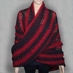 Handmade crochet poncho. This poncho is ONLY MADE TO ORDER and currently available in (cranberry/black) and (charcoal/magenta). (Ombre pattern will vary based on the yarn) (Large/Medium)-This poncho is approximately 40 inches in length and 25 inches shoulder to shoulder.  (Small)- This poncho is approximately 37 inches in length and 22 inches shoulder to shoulder. -78% Acrylic and 22% Wool Need another size and want a perfect fit? Send me a message and I will gladly make one in your custom size. Black Poncho With Scarf One Size, Black Poncho With Scarf, One Size, Crochet Shawl For Fall, Crochet Shawl For Fall, One Size, One Size Crochet Shawl For Fall, Crochet Wrap, One Size For Winter, Hand Knitted One Size Wraps For Fall, Crochet Wraps One Size For Winter, One Size Crochet Wrap For Winter