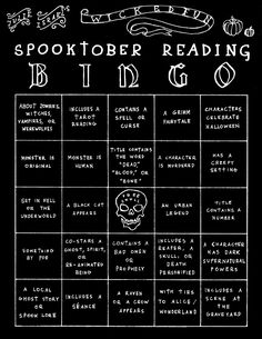 the spooktober reading board is shown in black and white