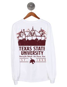 TXST Absolute Sketch- White | WHITE | 2X Sporty Long Sleeve T-shirt For Campus, Long Sleeve Letter Print Campus T-shirt, Long Sleeve Letter Print T-shirt For Campus, Fall University Logo Long Sleeve T-shirt, Long Sleeve School Spirit T-shirt For Fall, Long Sleeve T-shirt With University Logo For Fall, School Spirit Long Sleeve T-shirt For Fall, Long Sleeve T-shirt For School Spirit In Fall, University Logo Long Sleeve Tops For Streetwear