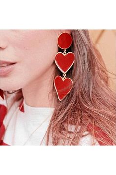 ClaudiaG 2 Red Heart Earrings Red Statement Earrings, Big Statement Earrings, Heart Piercing, Red Heart Earrings, Gold Statement Earrings, Heart Dangle Earrings, Heart Chain, Long Dangle Earrings, Heart Drop Earrings