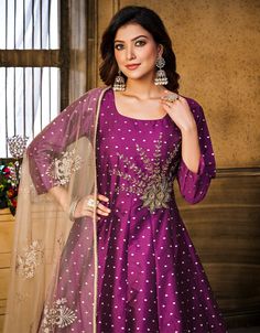 Designer Party Wear Readymade Salwar Suit Processing Time : 20-25 Working Days Work : Embroidery work Fabric:Top : Tafeta butti Bottom : N/A Dupatta : Net Color:Top : Wine Bottom : N/A Dupatta : Wine Salwar Suit, Day Work, Embroidery Work, Salwar Suits, Anarkali, Party Wear, Wine, Embroidery, Fabric