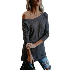 Gray Off Shoulder Knit Sweater Off Shoulder Knit Sweater, Long Sleeve Knit Sweaters, Knitting Women Sweater, Off Shoulder Tops, Rain Wear, Winter Sweaters, Long Sleeve Knit, Knitted Pullover, Fashion Boutique