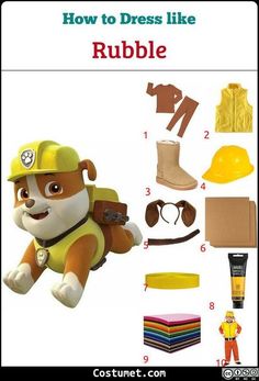 the instructions for how to dress like rubble from paw patrol are shown in this image