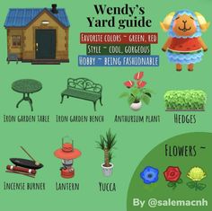 the garden guide for wendy's yard guide is shown in this graphic above it