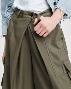 Cargo Culotte | Women Bottoms | rag & bone Military Wide Leg Cargo Bottoms, Military Style Wide Leg Cargo Bottoms, Military Cargo Style Wide Leg Bottoms, Spring Military Wide Leg Cargo Pants, Spring Military Style Wide Leg Cargo Pants, Spring Military Wide-leg Cargo Pants, Khaki Wide Leg Utility Pants, Cotton Cargo Shorts With Multiple Pockets For Workwear, Utility Cargo Skirt With Multiple Pockets In Khaki