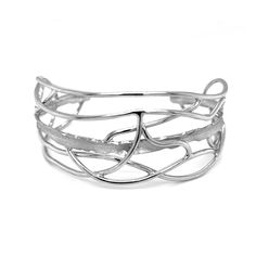 Silver Bracelet - This cuff bracelet features white rhodium over fabricated sterling silver. Fits most medium wrists. Contemporary Silver Cuff Jewelry, Elegant Open Band Bracelet With Polished Finish, Elegant Sterling Silver Open Cuff Jewelry, Contemporary Silver Cuff Bracelets, Modern Silver Cuff Bracelet, Modern Silver Cuff Bracelets, Silver Bracelet With Polished Finish And Modern Twist, Silver Bracelets With Polished Finish And Modern Twist, Silver Bracelets With A Modern Twist