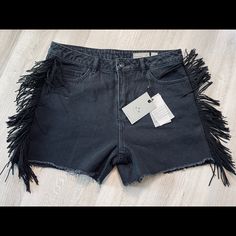 Vero Moda Black Denim Suede Fringe Shorts Nwt! Size Medium, Black Denim, Suede Fringe. Brand New. So Cool. Black High Waist Jean Shorts For Fall, Black Denim Jean Shorts For Fall, Black Cutoff Bottoms For Fall, Fall Black Cutoff Bottoms, High Rise Black Shorts For Fall, Casual Fringe Short Bottoms, High Waist Fringed Cotton Shorts, Black Cutoff Jean Shorts For Fall, High Waist Cotton Fringe Shorts