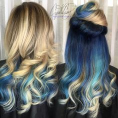 Peekaboo Underlights, Highlights Peekaboo, Blue Hair Highlights, Underlights Hair, Peekaboo Hair, Balayage Hair Blonde, Hair Color Blue, Penteado Cabelo Curto, Ombre Hair Color