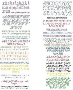 some type of font that is in different colors and sizes, with the letters below it