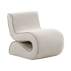 an upholstered chair with a curved back and footrest, in white fabric