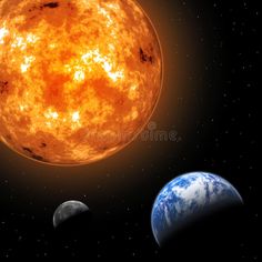 the sun and two planets in space royalty illustration