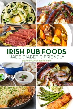 In this collection of 16 traditional Irish recipes, you will find tips and guidance on how to make these Irish meals more diabetes friendly for St. Patrick's Day. These St. Patrick's Day recipes include bangers and mash, beef stew, reuben sandwich, Irish nachos, and even desserts. Yes, you can enjoy these Irish foods with diabetes! Irish Cooking Recipes, Irish Food Appetizers, Irish Pub Recipes, Pub Food Ideas, Pub Recipes, Irish Meals, Traditional Irish Recipes, Irish Food Recipes, Irish Pub Food