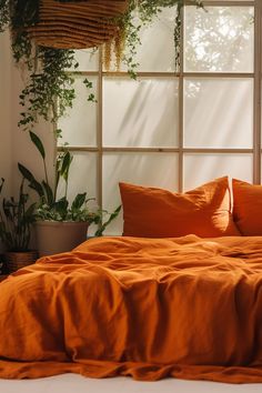 Burnt orange flat sheet Cozy Bedroom Design, Orange Flats, Bedding Inspiration, Pop Of Color, Flat Sheets, Burnt Orange, Linen Bedding, Bed Sheets, Color Pop