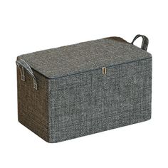 a gray and black storage box with handles