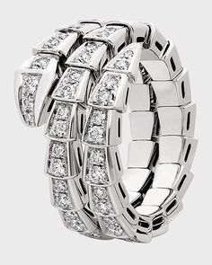 Find BVLGARI Serpenti Viper Diamond Pave Ring In 18k on Editorialist. BVLGARI twocoil ring from the Serpenti collection 18karat white gold with pavé diamonds 1.32 total diamond carat weight Size XL Made in Italy Bvlgari Ring, Coil Ring, Bvlgari Jewelry, Bvlgari Serpenti, Pave Diamond Ring, Snake Ring, Gold Snake, Pave Ring, White Ring