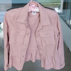 Antique Pink Lightweight Denim Jacket. Buttons. Never Worn Gap Pink Tops For Fall, Pink Gap Tops For Fall, Gap Long Sleeve Spring Outerwear, Gap Spring Long Sleeve Outerwear, Gap Long Sleeve Outerwear For Spring, Gap Spring Outerwear, Gap Long Sleeve Tops With Pockets, Spring Cotton Outerwear For School, Fitted Cotton Outerwear By Gap