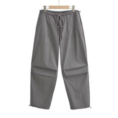 V-011-dark gray Spring Gray Pants With Drawstring, Gray Drawstring Pants For Spring, Spring Gray Drawstring Pants, Spring Ankle-length Parachute Pants With Drawstring, Versatile Ankle-length Drawstring Pants, High Waisted Cargo Pants, Gray Light, Gray Green, Blue Gray