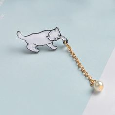 Playful Cat Funny Jewelry, Cat Enamel Pin, Pearl Pin, Enamel Pin Badge, Cat Brooch, Maneki Neko, Cat Jewelry