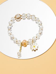 Color: Clear Gender: Women Material: Glass Details: Crystal, Flowers Style: Fashionable Product Measurements in cm : Size Diameter one-size 7 Clear Flower Decor Crystal Beaded Bracelet Bead-string Bracelet Jewelry Great for daily wear, anniversary, party etc. Excellent Gift: A sweet gift for families or friends in Valentine's Day, Mother's Day, Father's Day, Christmas, birthday, thanksgiving. A perfect magical gift for special one in your life. Of course, including yourself High Quality Clear Flower Decor Crystal Beaded Bracelet Bead-string Bracelet Jewelry How To Make Bead Bracelets With Elastic, Glass Beaded Bracelets Ideas, Hand Jewelry Rings, Crystal Bead Jewelry, Embellished Fashion, Pretty Jewelry Necklaces, Kawaii Jewelry, Diy Bracelet Designs, Beads Bracelet Design