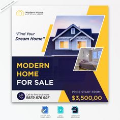 a real estate flyer is shown with an image of a house and the words modern home for sale