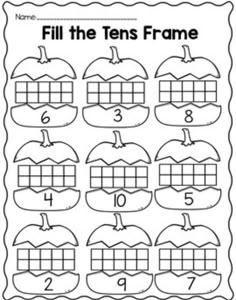 a printable worksheet to help students learn how to fill the tens frame