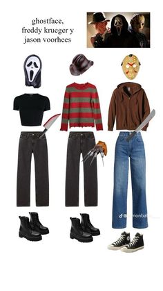 Cosplays To Do With Friends, Slasher Movie Costume, Scary Outfits Halloween, Horror Outfits Halloween, Horror Movie Inspired Outfits, Ghostface Fantasia, Horror Characters Costumes, Costume Halloween Duo, Jason Costume