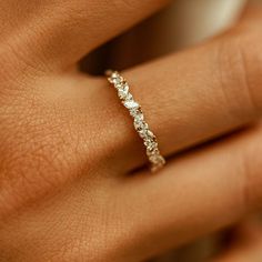 14K Gold Slanted Marquise and Round Diamond Ring Half Diamond Wedding Band, Engage Ring, Promise Ring Simple, Ring Inspo, Diamond Band Ring, Round Diamond Ring, Fantasy Wedding, Half Eternity Band