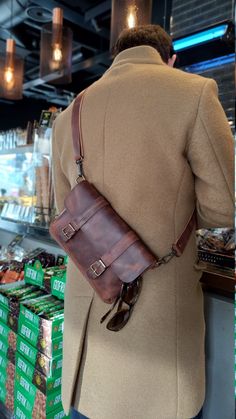 Brown Large Leather Crossbody Bag Man, Waist Bag, Shoulder Bag, Belt Bag, Fanny Pack Hip Bag, Festival Bag, Valentine's Day Gift For Women Large Leather Crossbody Bag, Urban Adventure, Sling Bag Men, Large Crossbody Bag, Collection Ideas, Bags Ideas, Large Crossbody Bags, Leather Sling Bag, Leather Fanny Pack