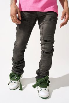 The "RAIN" jeans feature a smoke grey wash with carpentered panels, a fitted construction, and a stacked finish. Go with your regular waist size. This style fits our usual sizing with added stack to the bottom of the leg. [ ALL SALES FINAL ON BLKFRIDAY ORDER. NO RETURNS OR REFUNDS. ] THIS STYLE IS A STACKED JEAN AND HA Stacked Jeans, Denim Trends, Grey Wash, Waist Size, The Rain, The Incredibles, Grey