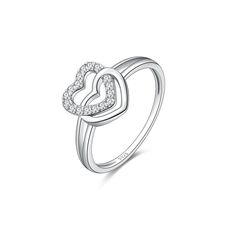 Type: Engagement Ring Material: 925 Sterling Silver Stone: Cubic Zirconia Weight: 1.80g Inner Diameter:1.65-1.81cm Color: Silver Item: Sold As 1 Piece Double Heart Cubic Zirconia Rings With Diamond Accents, Valentine's Day Double Heart Cubic Zirconia Rings, White Gold Cubic Zirconia Double Heart Rings, Silver Diamond Rings With Open Heart Design, Girlfriend Jewelry, Rings Style, Promise Rings For Couples, Diamond Promise Rings, Heart Shaped Rings