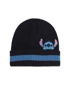 a beanie with stitching on the front and side, featuring an image of stitched