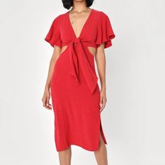 Never Worn - Removed Tags Cutout Midi Dress, Holiday Dresses Women, Lulu Fashion, Tie Front Dress, Breezy Dress, Long Midi Dress, Red Tie, Mid Length Skirts, Holiday Dress