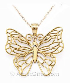 14k Gold Butterfly necklace with beautiful wing design. Made in the U.S.A. Butterfly Wedding Jewelry, 14k Gold Butterfly Necklace, Gold Butterfly Jewelry, Jewel Accessories, Ar Glasses, Butterfly Live, Gold Butterfly Necklace, Jewerly Bracelets, Butterfly Fashion