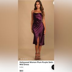 Xs Plum Dress Satin Brand New. Purchased For Wedding But Never Wore. Plum Dresses Formal, Formal Fitted Purple Slip Dress, Purple Satin Midi Dress For Cocktail, Fitted Purple Midi Bridesmaid Dress, Fitted Purple Bridesmaid Midi Dress, Purple Slip Dress For Formal Occasions, Plum Purple Dress, Plum Dresses, Plum Dress