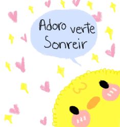 a drawing of a yellow bird with a speech bubble above it that says adoro verte sonerie