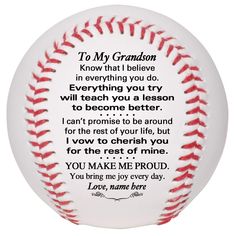 a baseball with the words to my grandson on it and an image of a poem written in