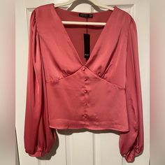 Nwt Nasty Gal Brand Satin Blouse. Front Button Detail Also On Cuff Of Sleeves. Side Zipper. Cup Blouse With Balloon Sleeves. Us Size 12, Uk Size 16. Cute For Date Night Or Valentine’s Day V-neck Blouse With Button Closure For Night Out, V-neck Buttoned Top For Party, V-neck Party Top With Buttons, Fitted Blouse With Buttons For Date Night, Long Sleeve Tops With Buttons For Date Night, Long Sleeve Buttoned Top For Date Night, V-neck Tops With Buttons For Date Night, Feminine Blouse With Button Closure For Night Out, Summer Blouse With Buttons For Date Night