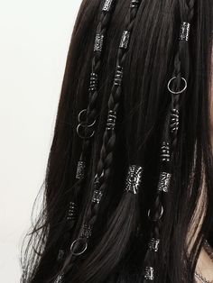 Black Casual Collar  Iron  Hair Ring Embellished   Women Accessories Hair Inspo Color, 가을 패션, Hippie Style, Pretty Hairstyles