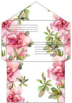 an envelope with watercolor flowers on the front and back, in pinks and greens