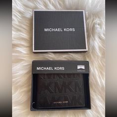 Michael Kors Black Slim Bifold Leather Wallet New With Box Michael Kors Rectangular Wallet For Formal Occasions, Black Wallets For Everyday Use, Michael Kors Rfid Blocking Rectangular Wallet, Everyday Michael Kors Bifold Wallet, Black Business Wallet With Logo, Black Business Wallets With Embossed Logo, Michael Kors Formal Rectangular Wallets, Michael Kors Wallets With Card Slots For Gift, Michael Kors Designer Leather Wallet