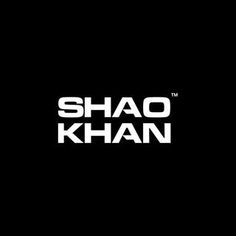 the shao khan logo is shown in black and white on a dark background