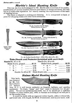 an advertisement for knives from the early 1900's showing different types of knifes