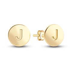 These sporty studs add luxe gold shine to your everyday look, while keeping it personal - the letters are up to you. The perfect earrings to be worn as a stand-alone piercing or style them as part of an ear stack. Fashioned in 10K yellow gold, the earrings secure in place with friction backs. From the Juliette Maison collection. These earrings may be personalized with 1 letter. Initial Stud Earrings, Initial Earrings Studs, Gold Book, Initial Earrings, Jared The Galleria Of Jewelry, Ear Stack, Gold Price, Ear Jewelry, Earring Backs