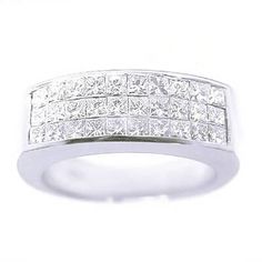 This sophisticated diamond ring is a must for any jewelry collection. Elegant and sparkling princess cut diamonds are set invisibly on this gorgeous band. split Metal : Available in 14K Gold, 18K Gold or Platinum Setting Type : Invisible Width : 9 mm No. of Stones : 30 Total Carat Weight : 1.80 Carats Type : Natural Genuine Diamonds Shape : Princess Cut Carat Weight : 1.80 Ct. Cut : Excellent Color : G Clarity : VS1-VS2 Luxury Wide Band Wedding Ring With Vvs Clarity, Luxury Princess Cut Ring With Channel Set, Luxury Wide Band Diamond Ring With Vs Clarity, Luxury Diamond White Square Cut Diamond Ring, Luxury White Gold Square Cut Diamond Ring, Luxury Square Cut Diamond Ring For Anniversary, Luxury White Gold Wide Band Wedding Ring, Luxury Princess Cut Cubic Zirconia Ring, Luxury Wide Band Channel Set Jewelry