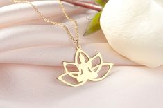 "Lotus Flower Necklace, Yoga Necklace, Breathe Necklace Pendant, Meditation Necklace, Sterling Silver, Ohm Necklace, Spiritual Necklace TO OUR VALUED CUSTOMERS ! Please take a look at our special catalog that we have prepared for you !  ▶ https://www.etsy.com/shop/DaintyMark D E T A I L S * Made to Order. * Handmade with Sterling %100 925K Sterling Solid Silver. * Choice of Gold Color: Gold, Rose Gold, Silver * Length: 14\", 16\", 18\", 20\", 22\"  * Ready to Ship in 1-3 Business Days * Free returns within 14 days from the order date. A B O U T ∙ U S * All personalization is done by hand. Because it's better that way. * 100% Ethically Sourced raw materials. * Our lovely packaging is made with love and passion. * Handcrafted by our trusted craftsmen with care. G I F T ∙ T I M E We love gift Ohm Necklace, Lotus Flower Necklace, Spiritual Necklace, Yoga Necklace, Lotus Necklace, Gold Lotus, Gold Necklace Designs, Yoga Jewelry, Lotus Flower